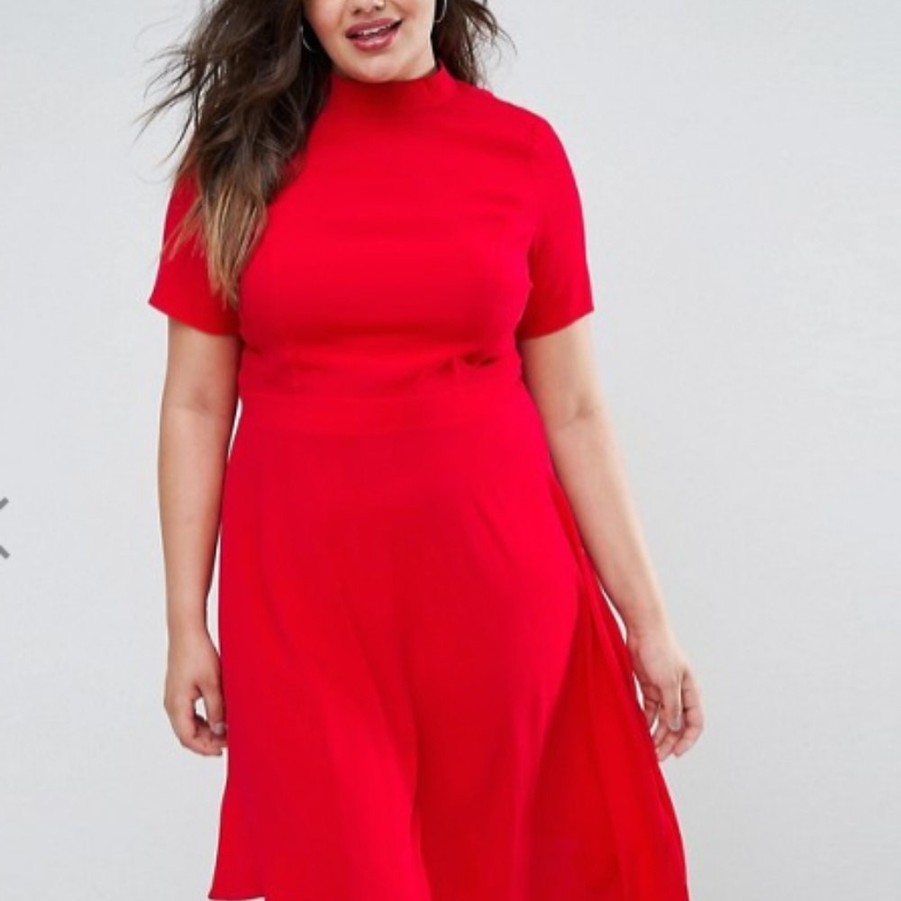 Asos Curve plus size fit and flare red dress